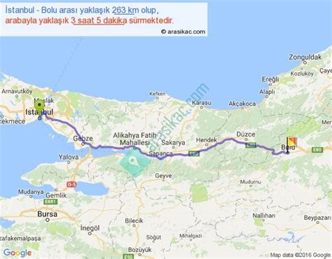Bolu istanbul arası kaç km